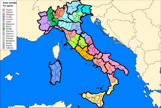 Rete di vendita, caratteristiche del territorio, regioni, province, comuni, cap
